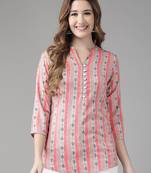 Peach printed viscose rayon cotton-tops