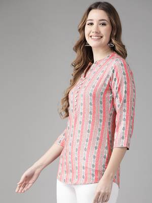 Peach printed viscose rayon cotton-tops 2