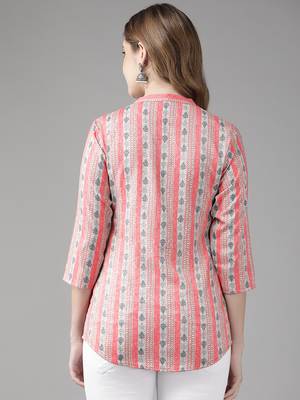 Peach printed viscose rayon cotton-tops 3