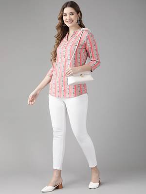 Peach printed viscose rayon cotton-tops 5