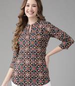 Navy-blue printed cotton cotton-tops