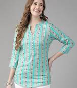 Turquoise printed viscose rayon cotton-tops