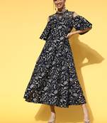 Navy-blue printed cotton long-dresses