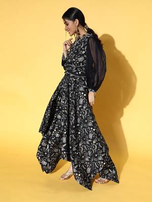 Navy-blue printed cotton long-dresses 2