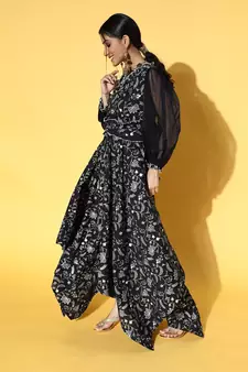 Navy-blue printed cotton long-dresses