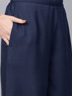 Indo Era Navy Blue Solid Straight Kurta Palazzo with Dupatta Set 5