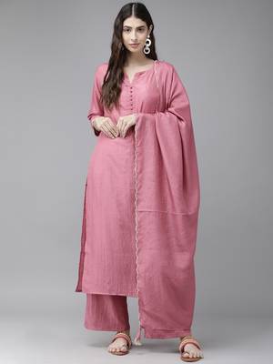 Indo Era Pink Solid Kurta Palazzo with Dupatta Set 1