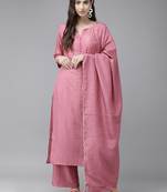 Indo Era Pink Solid Kurta Palazzo with Dupatta Set