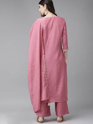Indo Era Pink Solid Kurta Palazzo with Dupatta Set 2