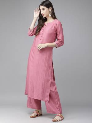 Indo Era Pink Solid Kurta Palazzo with Dupatta Set 3