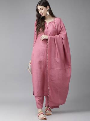 Indo Era Pink Solid Kurta Palazzo with Dupatta Set 4