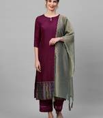 Indo Era Wine Solid Straight Kurta Palazzo with Dupatta Sets