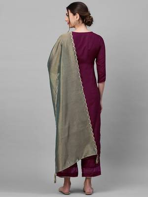 Indo Era Wine Solid Straight Kurta Palazzo with Dupatta Sets 2