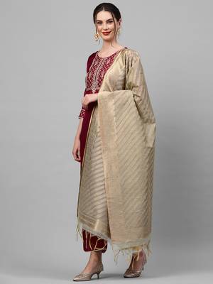 Indo Era Maroon Embroidered Straight Kurta Palazzo With Dupatta Set 3