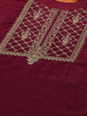 Indo Era Maroon Embroidered Straight Kurta Palazzo With Dupatta Set 5