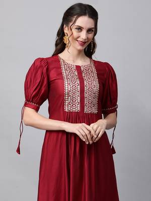 Indo Era Red Solid Straight Kurta Trouser Set 5