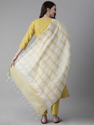 Indo Era Olive Foil Printed Straight Kurta Trouser With Dupatta Set 2
