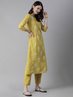 Indo Era Olive Foil Printed Straight Kurta Trouser With Dupatta Set 3