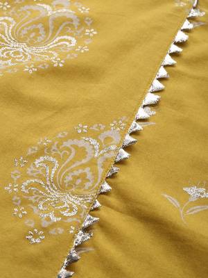 Indo Era Olive Foil Printed Straight Kurta Trouser With Dupatta Set 5
