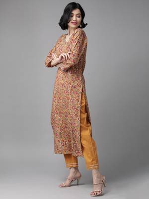 Indo Era Mustard Printed Straight Kurta Palazzo With Dupatta Set 3