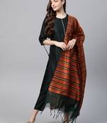 Indo Era Green Solid Kurta Trouser With Ready Made Dupatta Set