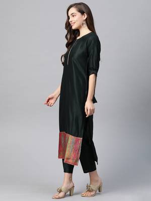 Indo Era Green Solid Kurta Trouser With Ready Made Dupatta Set 3