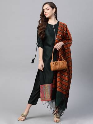 Indo Era Green Solid Kurta Trouser With Ready Made Dupatta Set 4