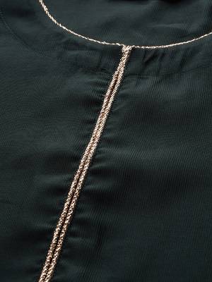 Indo Era Green Solid Kurta Trouser With Ready Made Dupatta Set 5
