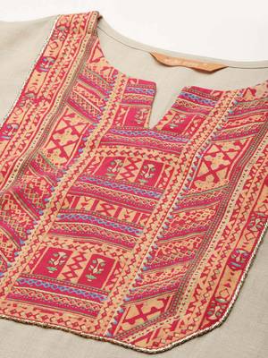 Indo Era Beige Solid Straight Kurta Palazzo With Dupatta Set 5