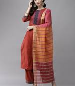Indo Era Orange Solid Straight Kurta Palazzo With Dupatta Set