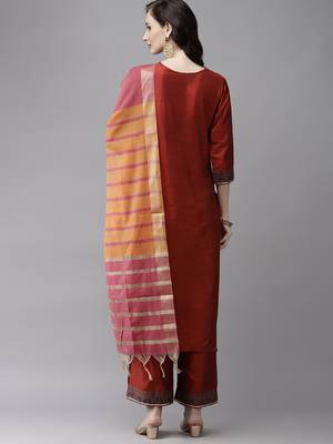Indo Era Orange Solid Straight Kurta Palazzo With Dupatta Set 2