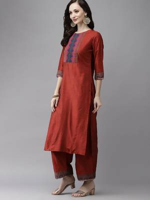 Indo Era Orange Solid Straight Kurta Palazzo With Dupatta Set 3