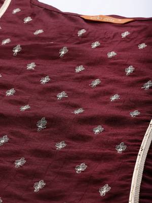 Indo Era Wine Embroidred A - Line Kurta Trouser With Dupatta 5