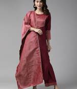 Indo Era Wine Solid Straight Kurta Palazzo With Dupatta Set