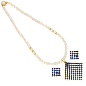 Blue Diamond Shape Pearl Pendant Set 1