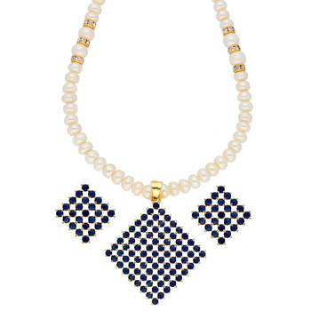 Blue Diamond Shape Pearl Pendant Set 2
