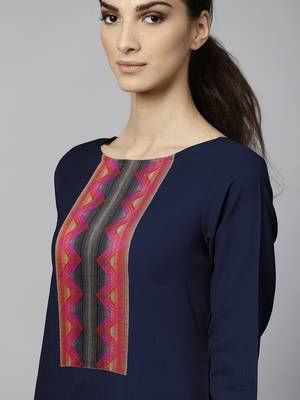 Indo Era Navy Blue Solid Straight Kurta Palazzo With Dupatta Set 5