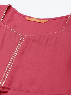 Indo Era Red Solid Angharkha Kurta Trouser With Dupatta Set 5