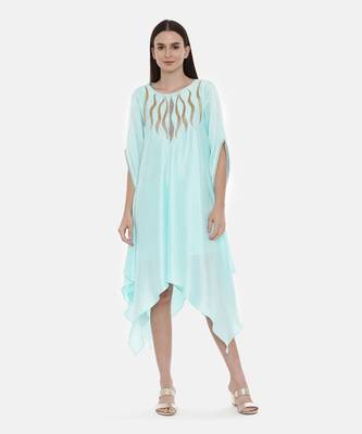 Aqua Blue Embroidered Silk Dress 1