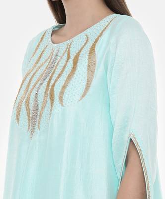 Aqua Blue Embroidered Silk Dress 2