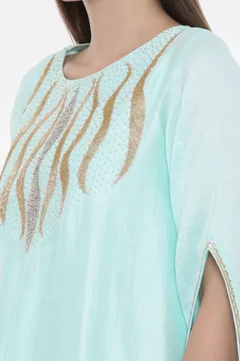 Aqua Blue Embroidered Silk Dress
