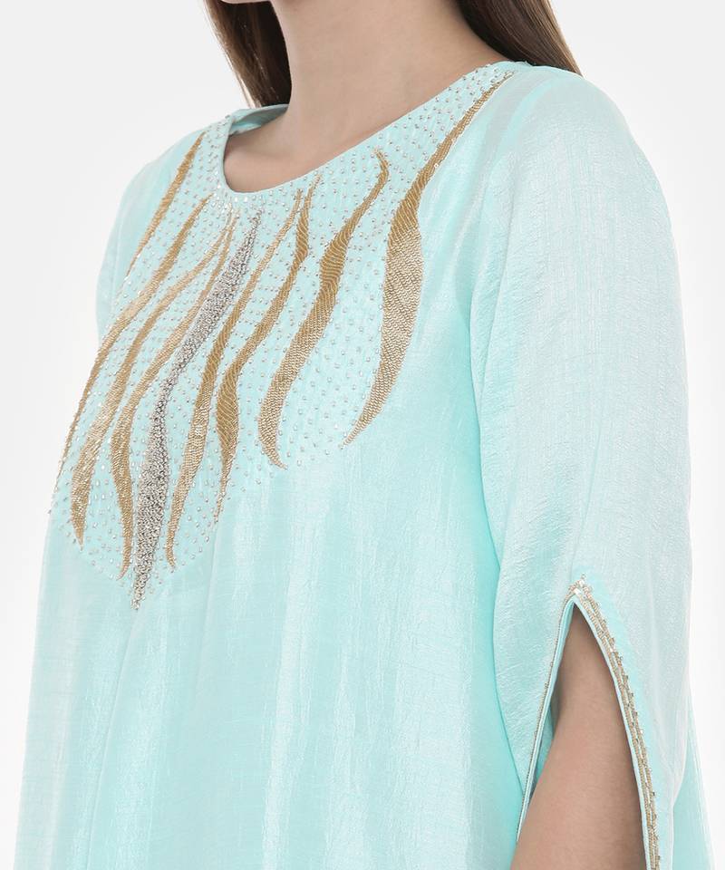 Aqua Blue Embroidered Silk Dress