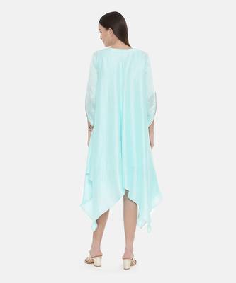 Aqua Blue Embroidered Silk Dress 5