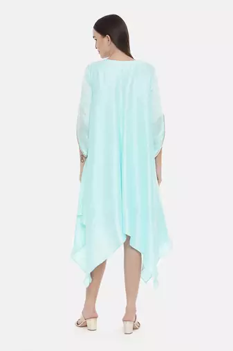 Aqua Blue Embroidered Silk Dress