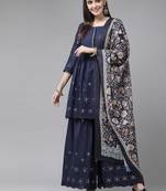Navy-blue plain cotton ethnic-kurtis