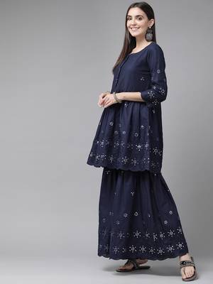 Navy-blue plain cotton ethnic-kurtis 2