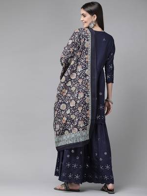 Navy-blue plain cotton ethnic-kurtis 3