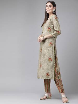 Grey printed silk ethnic-kurtis 2