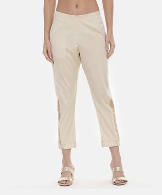 Beige Silk Tappered Pants 2