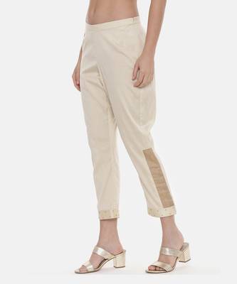 Beige Silk Tappered Pants 3